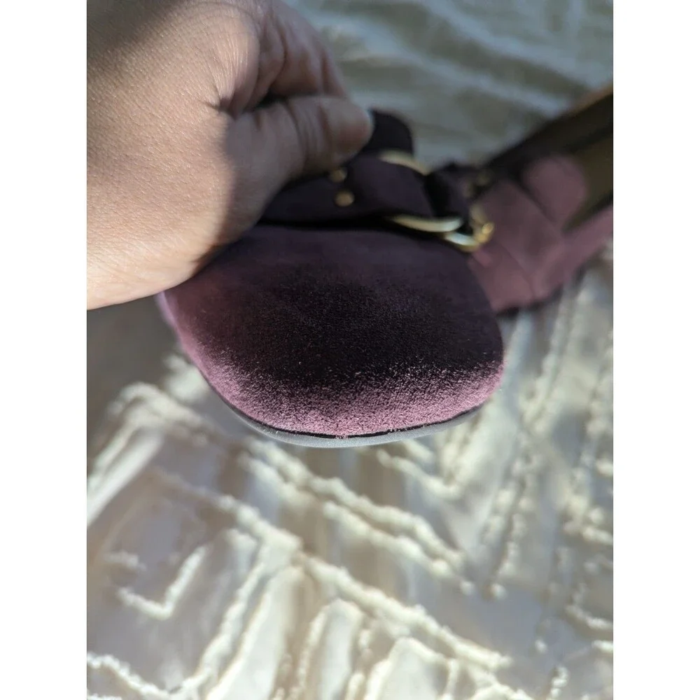 Tory Burch Plum Purple Suede Loafers Gold Buckle Flats Size 10